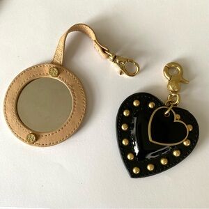 Tory Burch Pink Leather Mirror + Mulberry Black Leather Heart Bag Charm